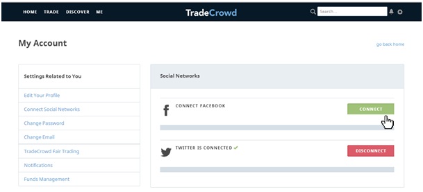 Connect Social Networks Settings - TradeCrowd